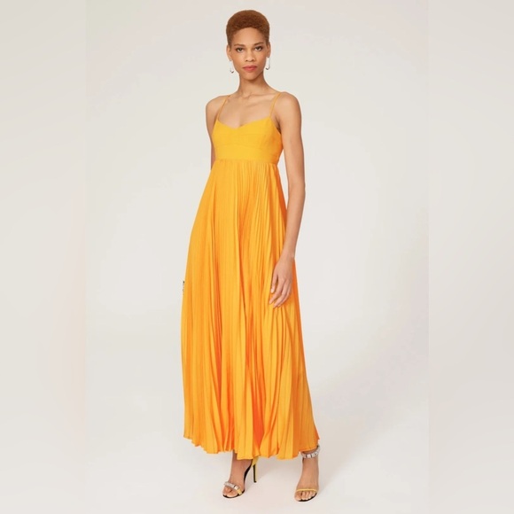 obando Dresses & Skirts - Obando Collective Honeycomb Orange Yellow Empire Waist Pleated Maxi Dress Sz 10